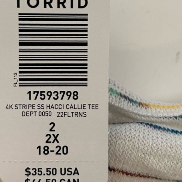 NEW Torrid Off-Shoulder Hacci Stripe Raglan Tee White multicolor Size 2X - Picture 6 of 12